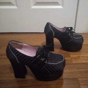 Demonia Platform Heels with Pinstripes and Zipper